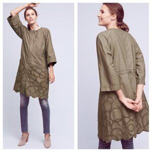 Anthropologie Hei Hei Scalloped Anorak Dress Jacket In Moss Green Size SP EUC